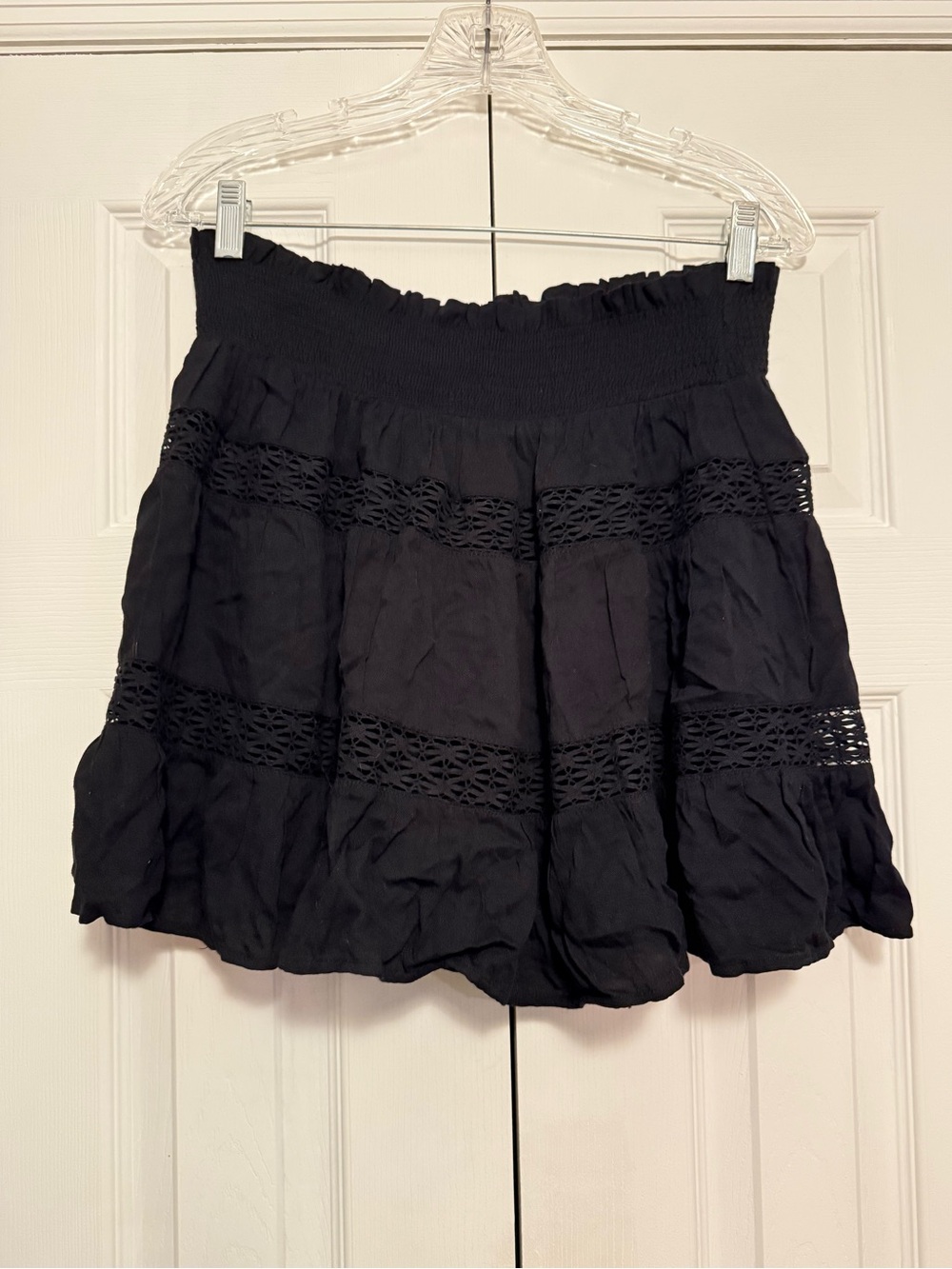 Mustard Seed Black Crochet-Tier Mini Skirt